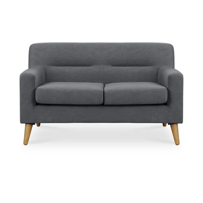 Damien 2 Seater Sofa - Dark Grey (Scratch Resistant) - 7 - Grey upholstered sofa, wooden legs, minimalist design, modern