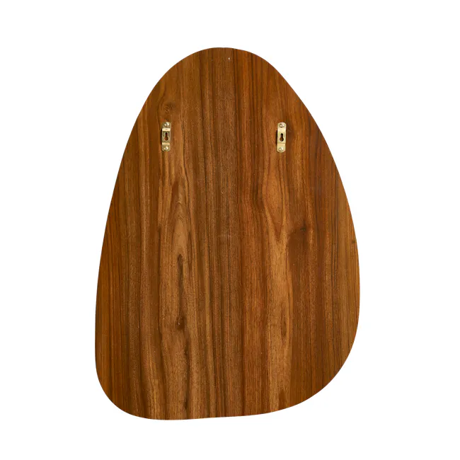 Sandy Irregular Wooden Frame Mirror - Walnut - 6 - Wooden panel with metal hinges, natural wood grain texture, curved