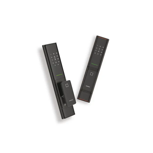 Hafele PP8100 Digital Door Lock - 3 - Sleek black keypad lock with green unlock button, Dual keypad design for secure entry