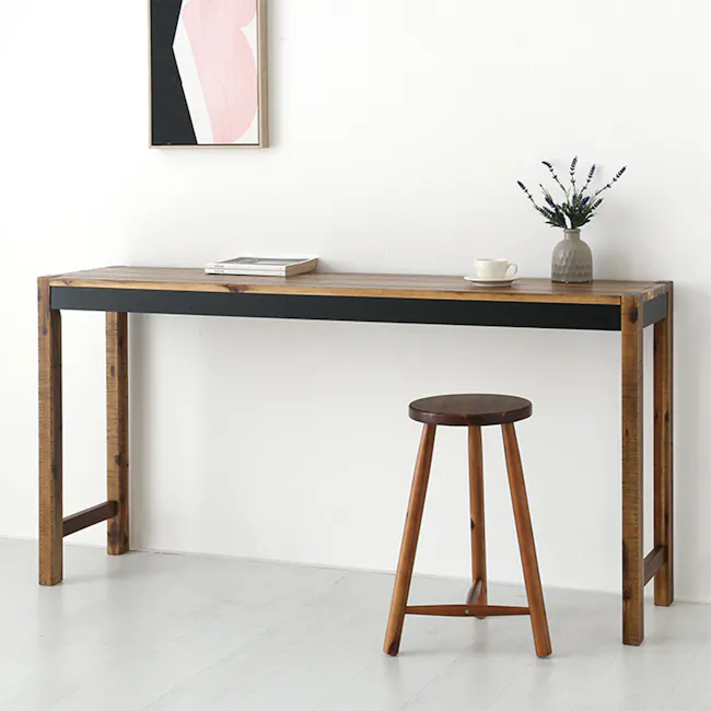 Vezzo Counter Stool - 4 - modern wooden desk, minimalist table, rustic design, wooden legs, black horizontal strip