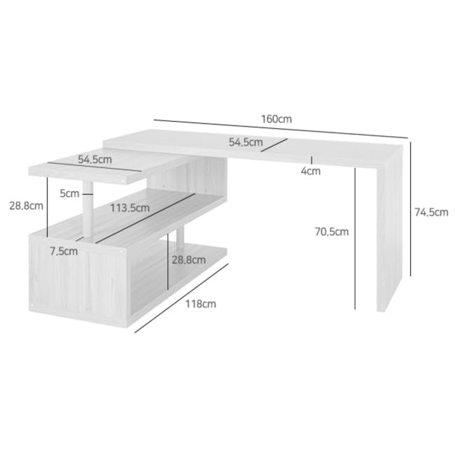 Fikk Adjustable Study Table 1.6m - White - 7