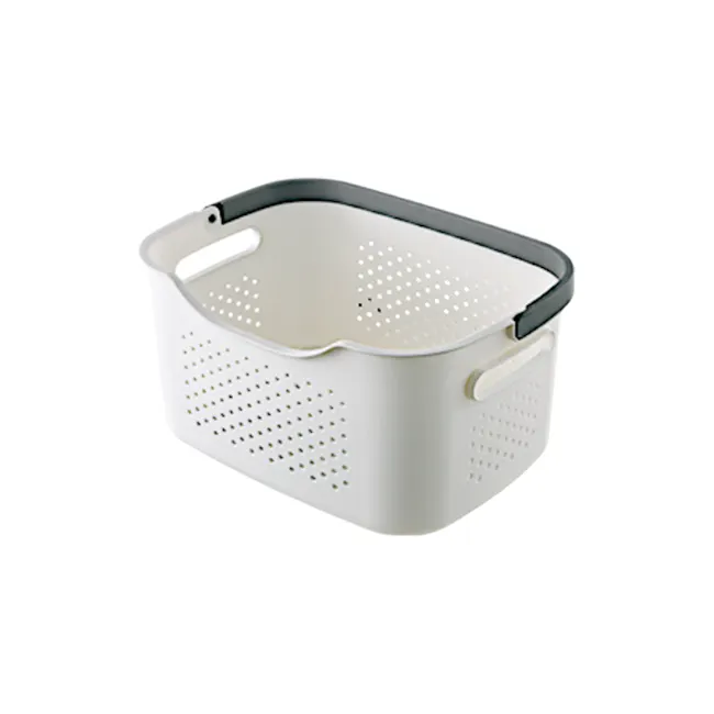 Elysian Laundry Basket - Shallow - 1 - White perforated basket, plastic design, perforated holes, kitchen utensil holder