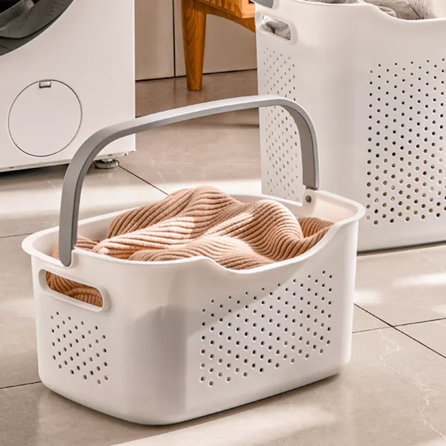 Elysian Laundry Basket - Shallow - 2 - white laundry basket, modern laundry basket, white plastic laundry basket, laundry