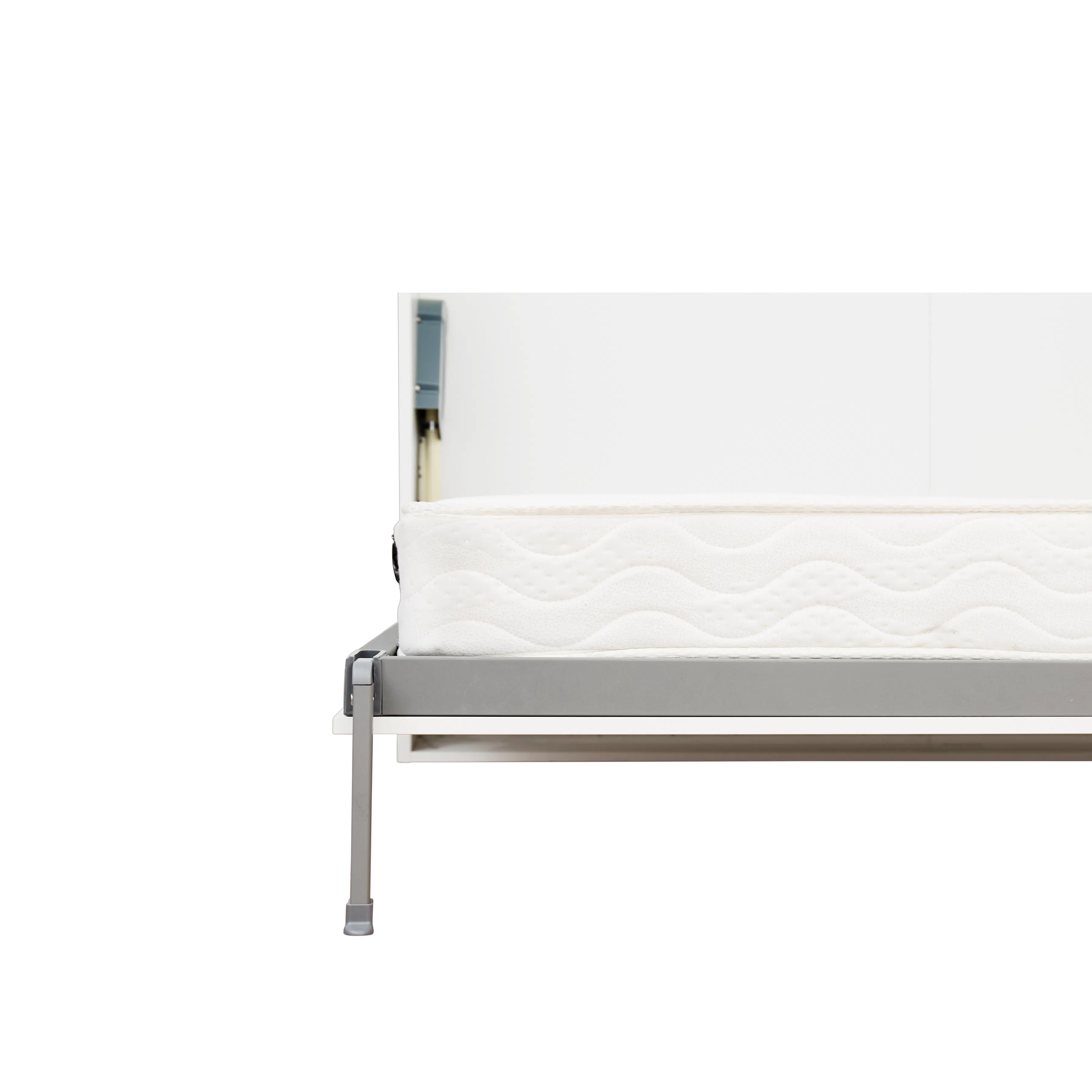 Llyod Super Single Vertical Wall Bed - White - 14 - White mattress with textured design, metal frame, minimalist design