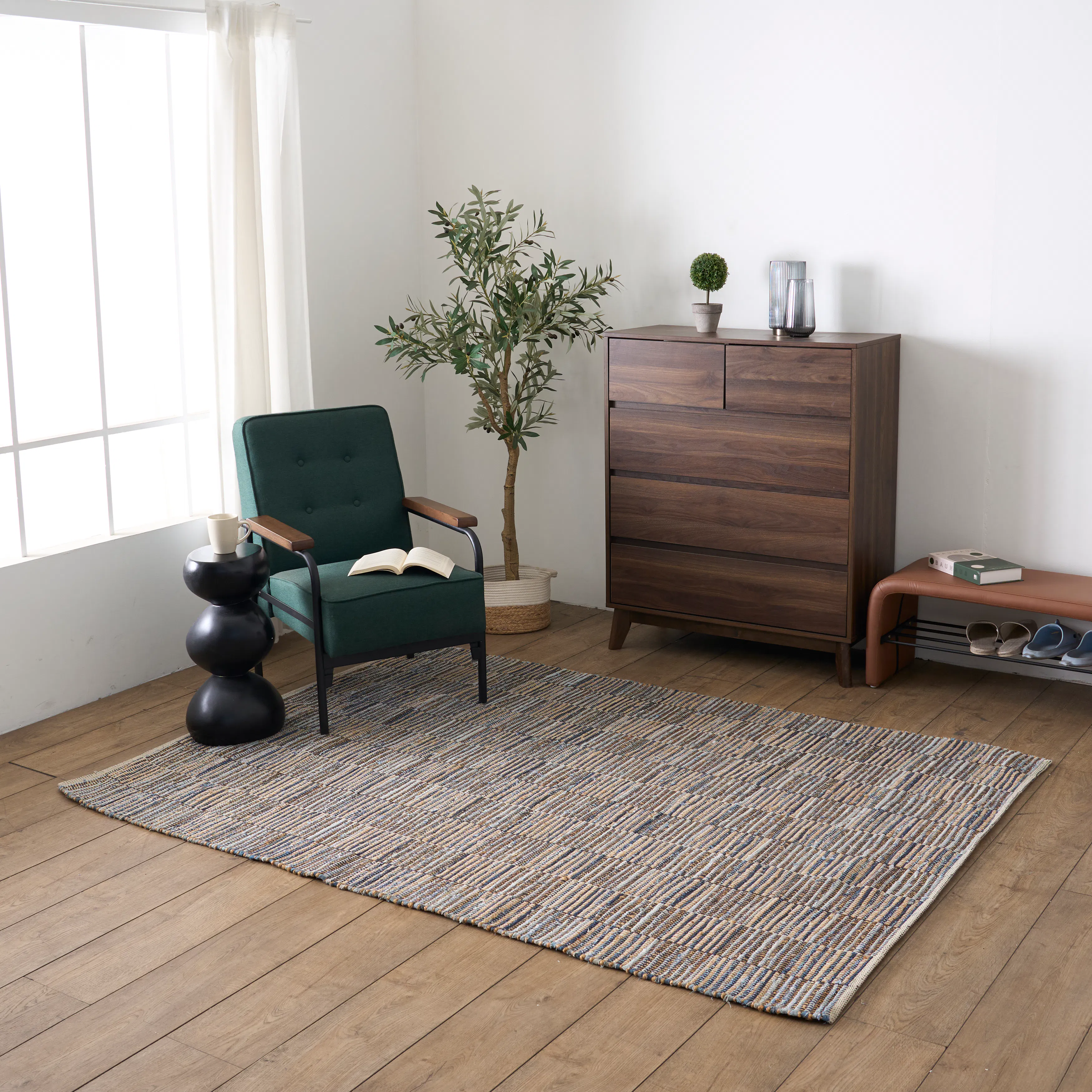 Rodeo Low Pile Rug  (Blue/Natural) - 2.3m x 1.6m - 7