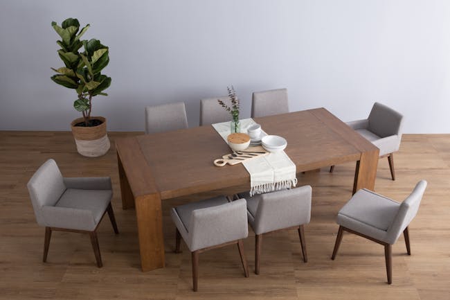 Cadencia Dining Table 1.8m with Cadencia 1.5m Bench and 2 Fabian Armchairs in Dolphin Grey - 26