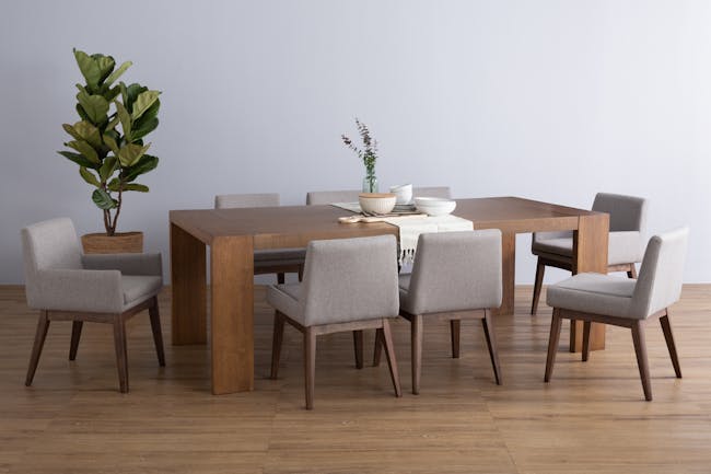 Clarkson Dining Table 2.2m in Cocoa with 4 Fabian Armchairs in Dolphin Grey - 1