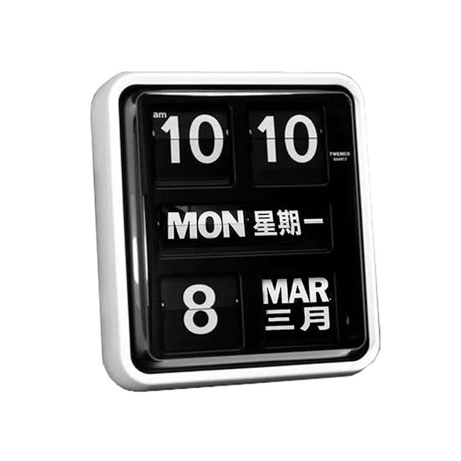 TWEMCO Big Calendar Flip Wall Clock with Chinese Text - White Case Black Dial - 0