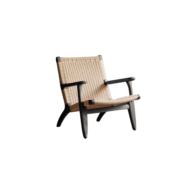 Gretta Rattan Lounge Chair - Black Ash - 1 - Wicker chair with black metal frame, beige woven seat, sturdy construction
