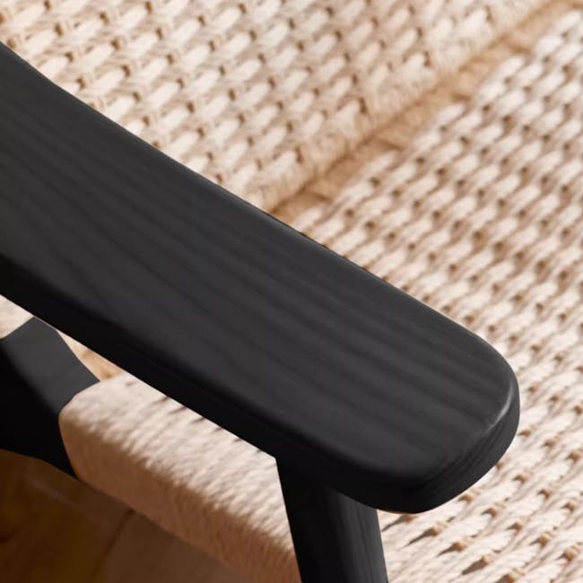 Gretta Rattan Lounge Chair - Black Ash - 3 - Black, smooth, curved, wooden, woven, textured, natural, organic, elegant
