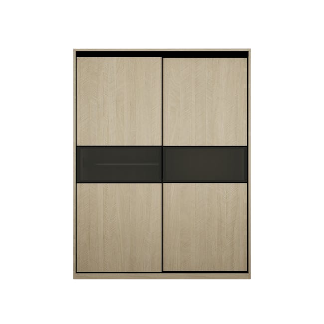 Lorren Sliding Door Wardrobe 2 with Glass Panel - Herringbone Oak - 0