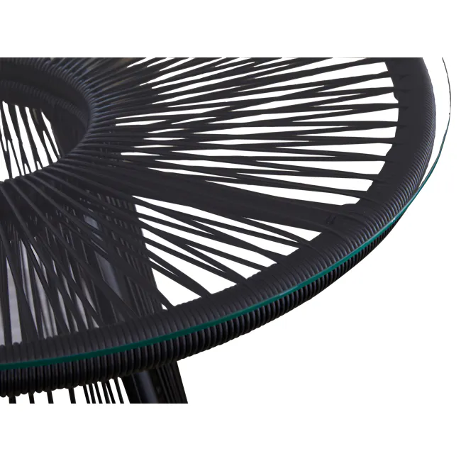 Laureen Outdoor Bistro Table 0.8m - Black - 6 - Black woven chair, curved design, intricate pattern, glossy finish, modern