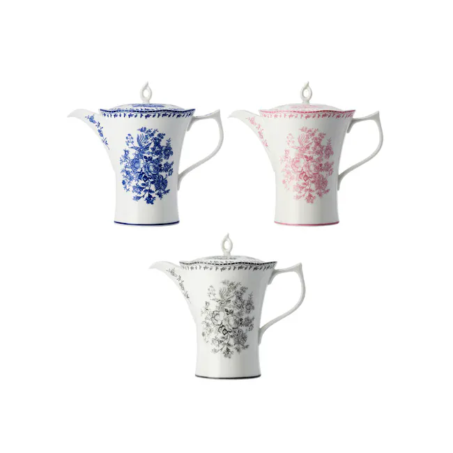 Luzerne Lancaster Garden Beverage Pot - Grey (2 Sizes) - 4 - vintage blue and white teapot, floral pattern, elegant china