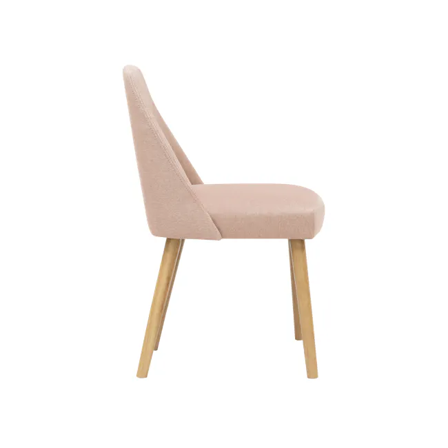 Miranda Chair - Natural, Peach Pink - 7 - Faux fur chair, light beige upholstery, wooden legs, minimalist design, cozy