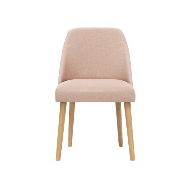 Miranda Chair - Natural, Peach Pink - 6 - Faux pink upholstered chair, wooden legs, light beige upholstery, soft fabric
