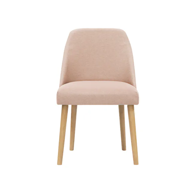 Charmant Dining Table 1.4m with Miranda Bench and Chairs in Peach Pink - 21 - Faux pink upholstered chair, wooden legs
