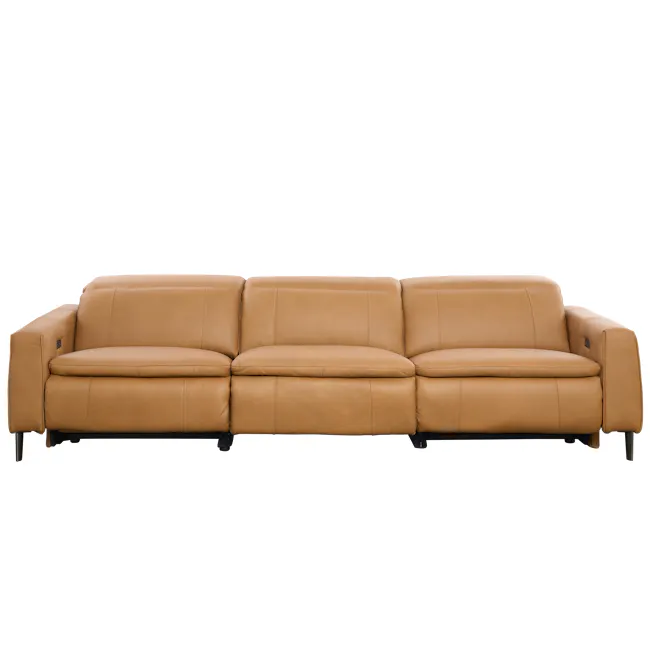 Clyde 4 Seater Power Recliner Sofa - Oslo Tan (Top Grain Leather) - Zero Wall - 21 - Lime green leather sofa, modern design