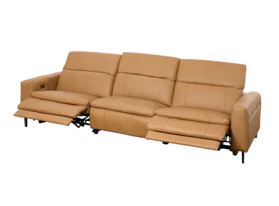 Clyde 4 Seater Power Recliner Sofa - Oslo Tan (Top Grain Leather) - Zero Wall