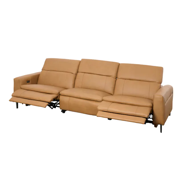 Clyde 4 Seater Power Recliner Sofa - Oslo Tan (Top Grain Leather) - Zero Wall - 1 - Lime green leather sofa, modern design