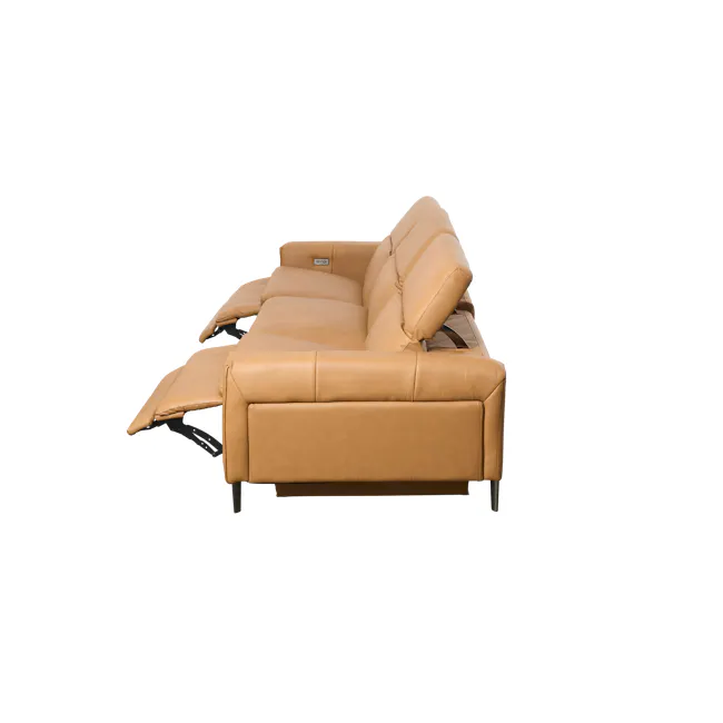 Clyde 4 Seater Power Recliner Sofa - Oslo Tan (Top Grain Leather) - Zero Wall - 10 - Luxurious tan leather recliner, modern