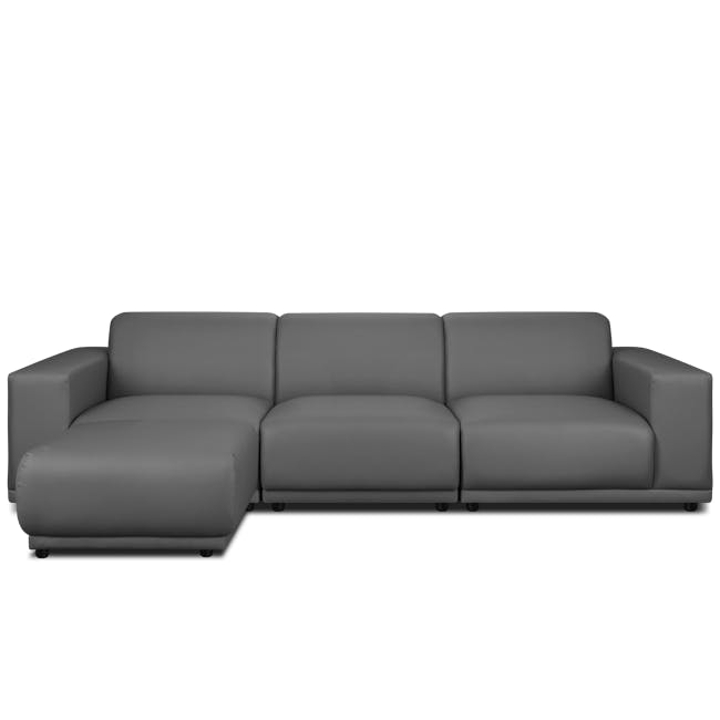 Milan 4 Seater Sofa with Ottoman - Smokey Grey (Faux Leather) - 3