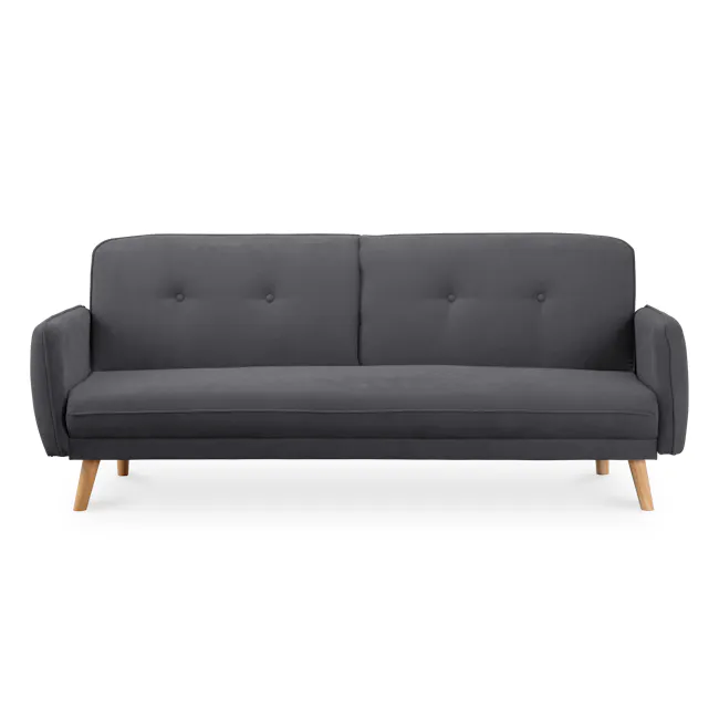 Emery 3 Seater Sofa Bed - Hailstorm - 1 - Grey upholstered sofa, wooden legs, minimalist design, modern decor, elegant