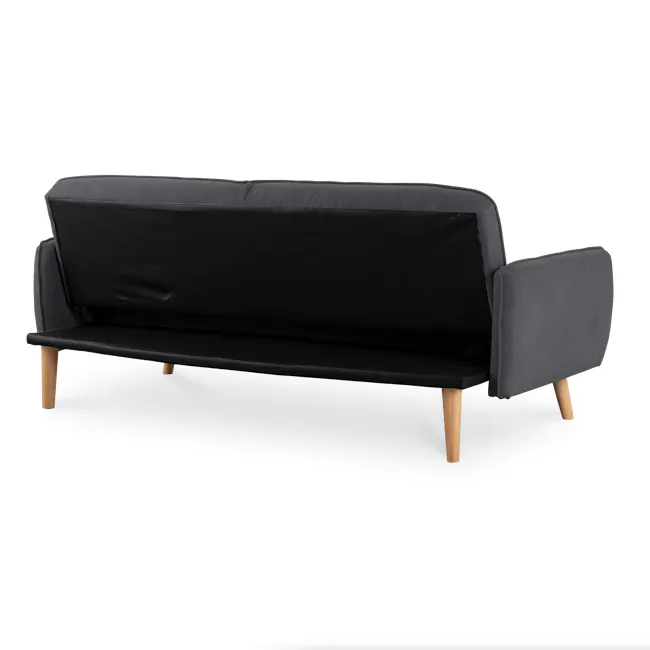 Emery 3 Seater Sofa Bed - Hailstorm - 6 - Modern minimalist sofa, sleek black fabric, wooden legs, contemporary design
