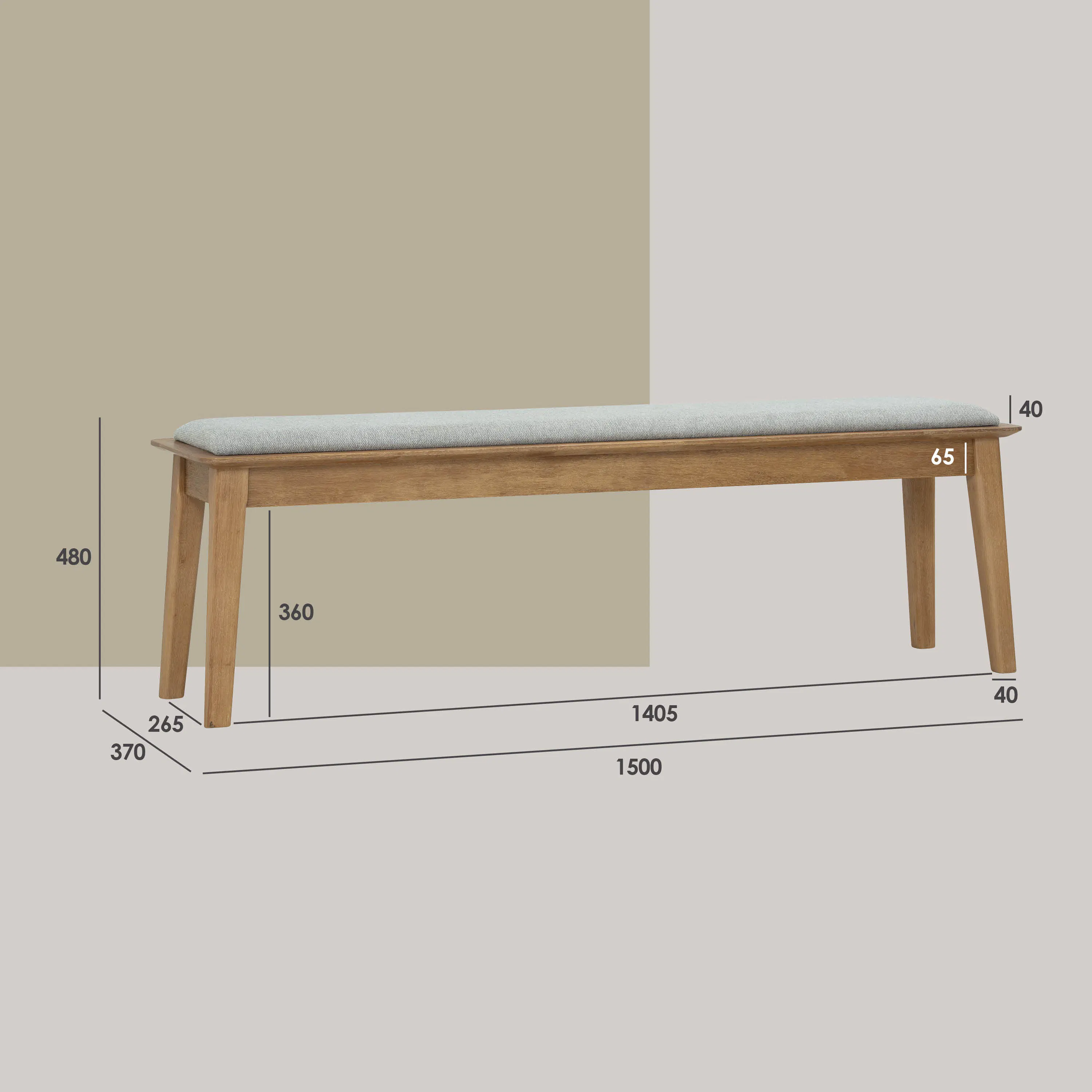 Toronto Extendable Dining Table 1.6m-2m with Toronto Bench 1.5m and 4 Toronto Cushioned Dining Chairs - 43