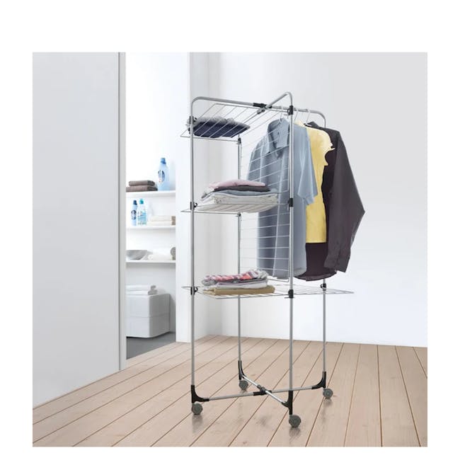Metaltex Aliseo 3 Tier Laundry Drier - Silver - 2 - Foldable drying rack, modern design, multi-tiered, white interior