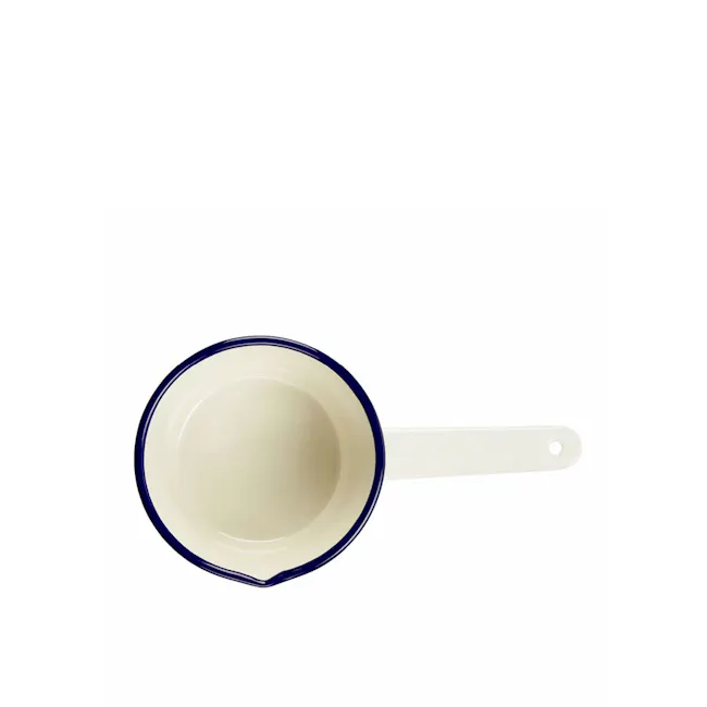 Wiltshire Enamel Milk Pan - 3 - Cream-colored ceramic pot with deep blue rim, minimalist design, empty interior, sleek