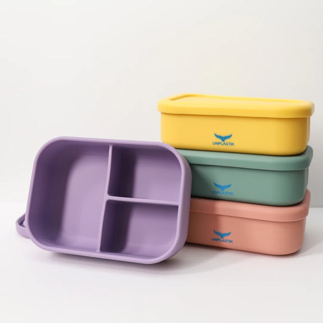 UNPLASTIK Rectangle with 3 Compartments Lunch Box - Purple - 6