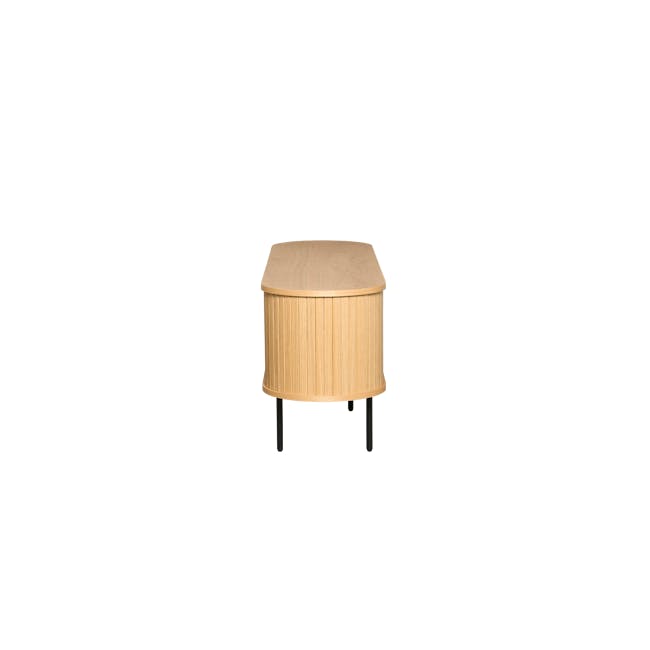 Nola TV Console 1.5m - Oak - 12 - Wooden table with natural finish, minimalist design, round top, cylindrical legs, light