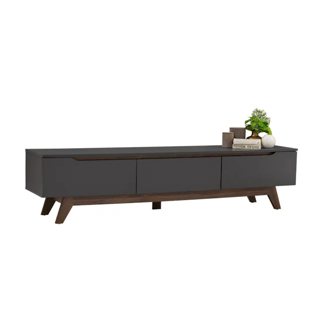 Miah TV Console 1.8m - Walnut, Grey - 3 - modern minimalist cabinet, sleek black and wood finish, contemporary furniture