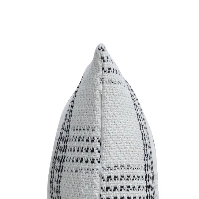 Kelsey Plaid Weaved Cushion - White - 4 - Crocheted white and black patterned hat, textured fabric, knitted texture