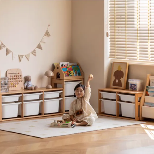 Micah Wooden Kids 2 Tier Wide Storage Cabinet 1.25m - 2 - Children's playroom, cozy room, wooden furniture, child's toys