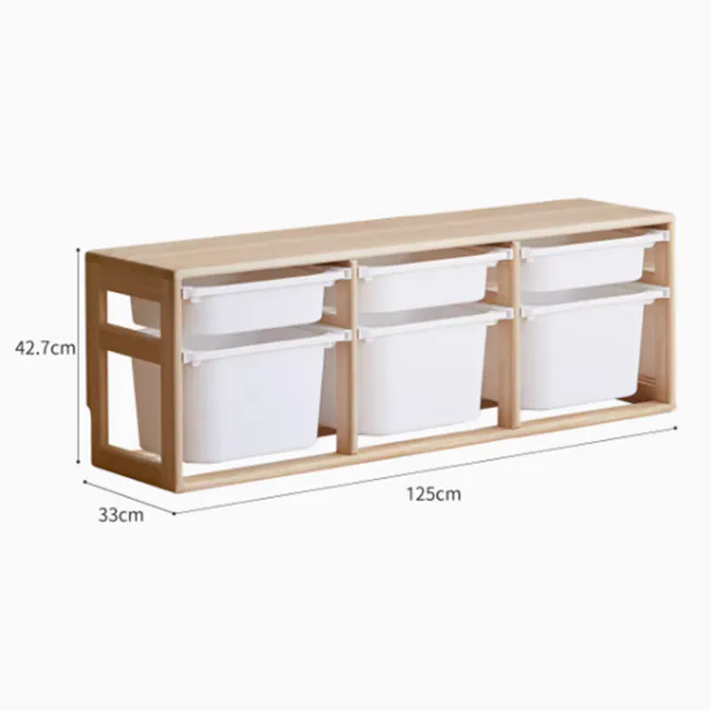 Micah Wooden Kids 2 Tier Wide Storage Cabinet 1.25m - 13 - Wooden shelf, 33 cm wide, 125 cm tall, 7 cm depth, three