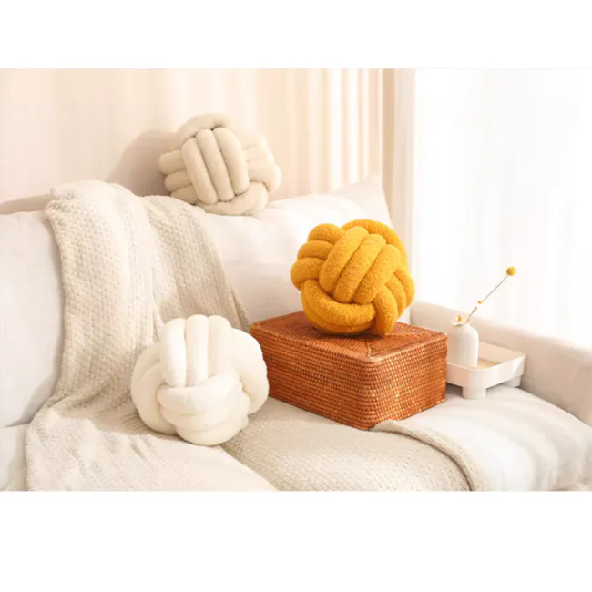 Knot Ball Plush Cushion - Yellow - 5