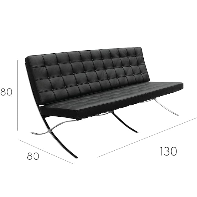 Benton 2 Seater Sofa with Benton 2 Seater Ottoman - Black - 14 - modern bench, upholstered sofa, black leather, tufted
