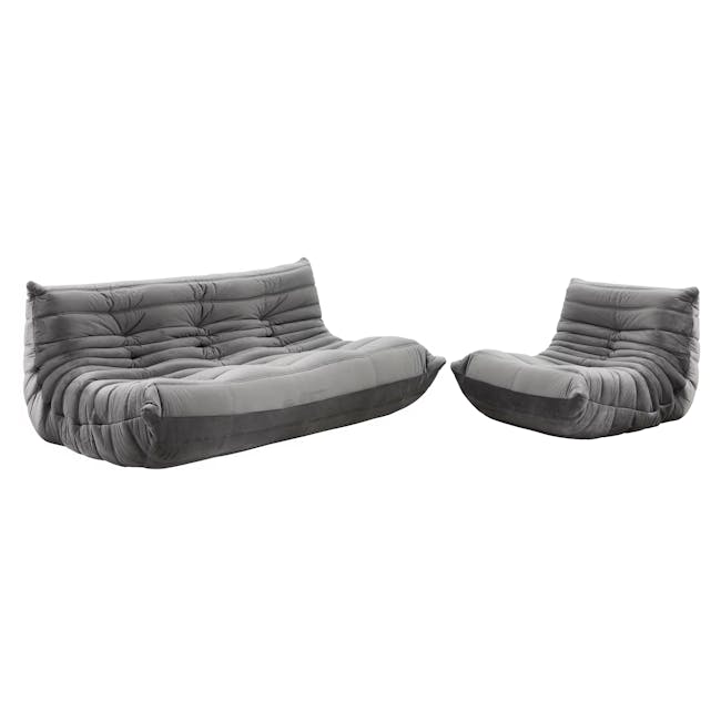 Hayward 3 Seater Low Sofa with Hayward 1 Seater Low Sofa in Warm Grey (Velvet) - 0