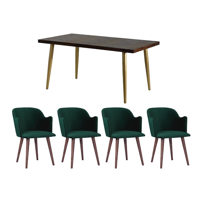 Cadencia Dining Table 2m with 4 Anneli Dining Armchairs in Dark Green - 0
