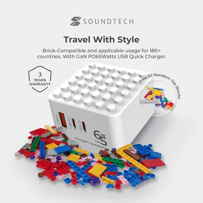 SOUNDTECH World Travel Adaptor with GaN PD65Watts USB Quick Charger (TA-865C) - 9
