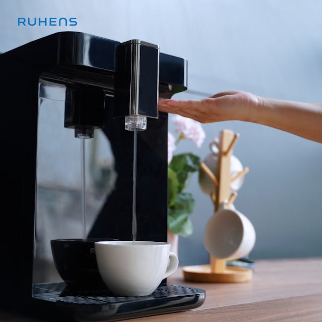 Ruhens Boost+ Water Purifier - Black - 6 - black coffee machine, hand pouring coffee, white cup, modern kitchen, sleek