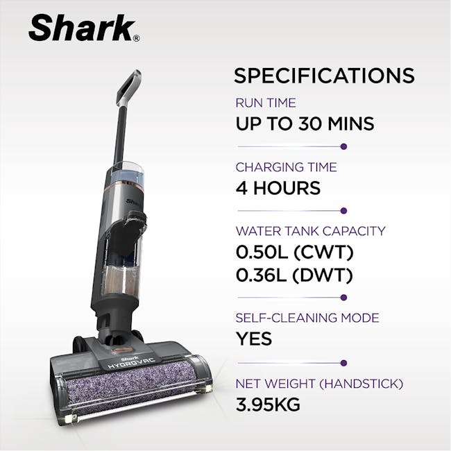 Shark HydroVac 3-in-1 Cordless Wet & Dry Hard Floor Cleaner (WD210) - 4 - Hydrovac Shark vacuum cleaner, run time up to 30