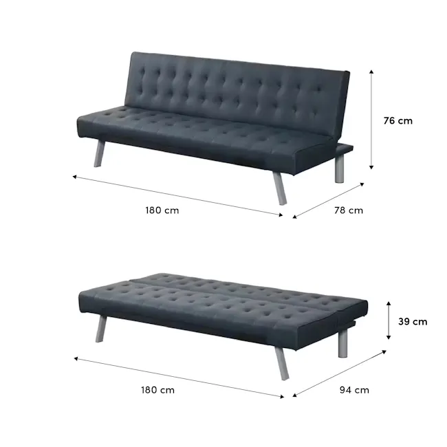 Julia 3 Seater Sofa Bed - Slate Grey (Faux Leather) - 9 - Modern upholstered sofa, 76 cm height, 180 cm width, 39 cm depth