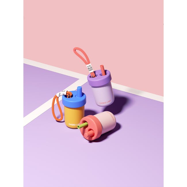 CHAKOLAB Thermal Cup 485ml - Purple - 7 - Pink and purple geometric shapes on a light purple background, Orange and blue