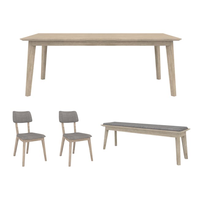 Leland Dining Table 1.6m with Leland Cushioned Bench 1.3m with 2 Leland Dining Chairs - 0