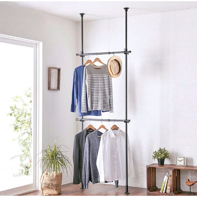 HEIAN 2 Tier Adjustable Clothes Hanger Rack - Black - 0