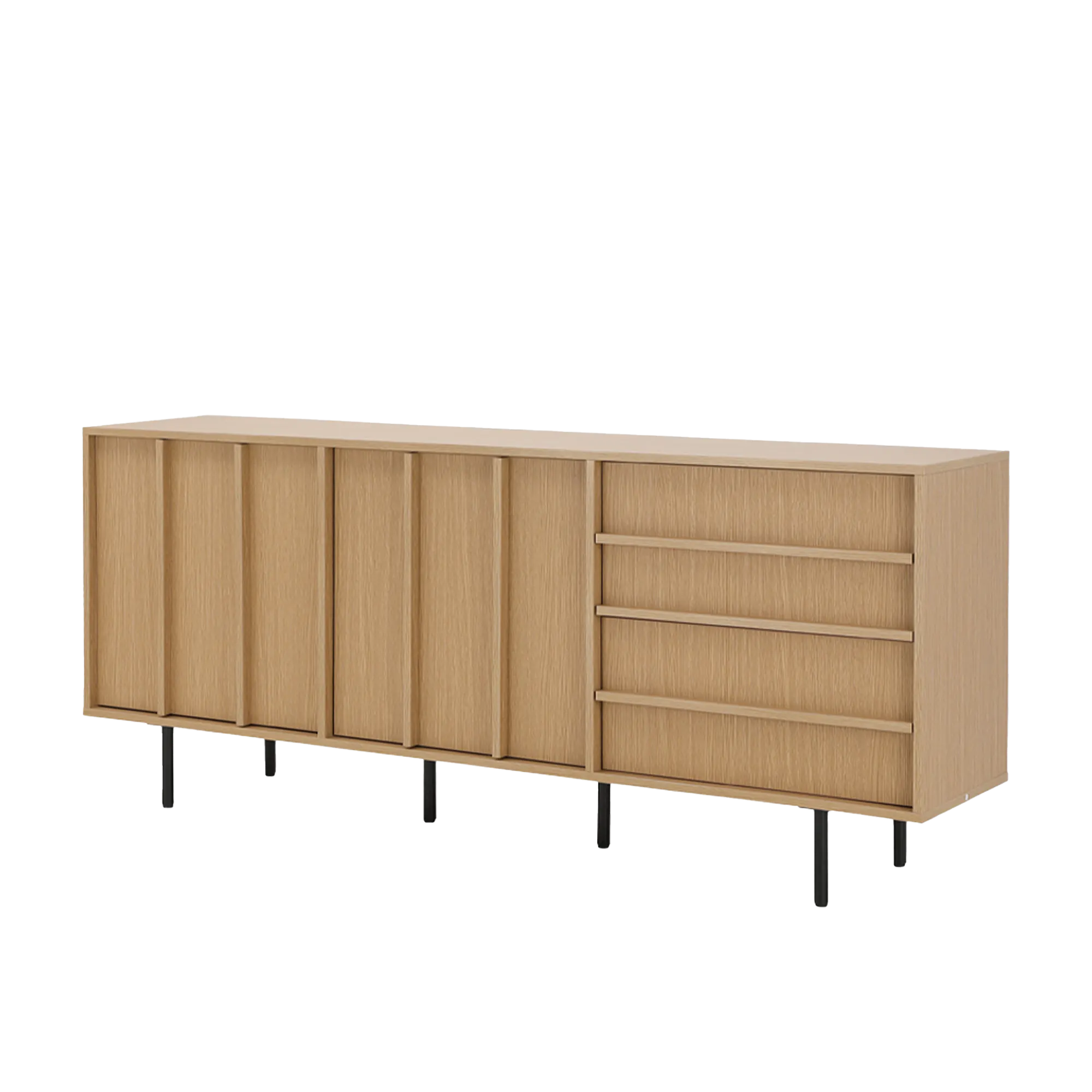 Fujiko Sideboard 1.8m - Oak - 9 - Wooden sideboard, minimalist design, light wood finish, black metal legs, open shelving