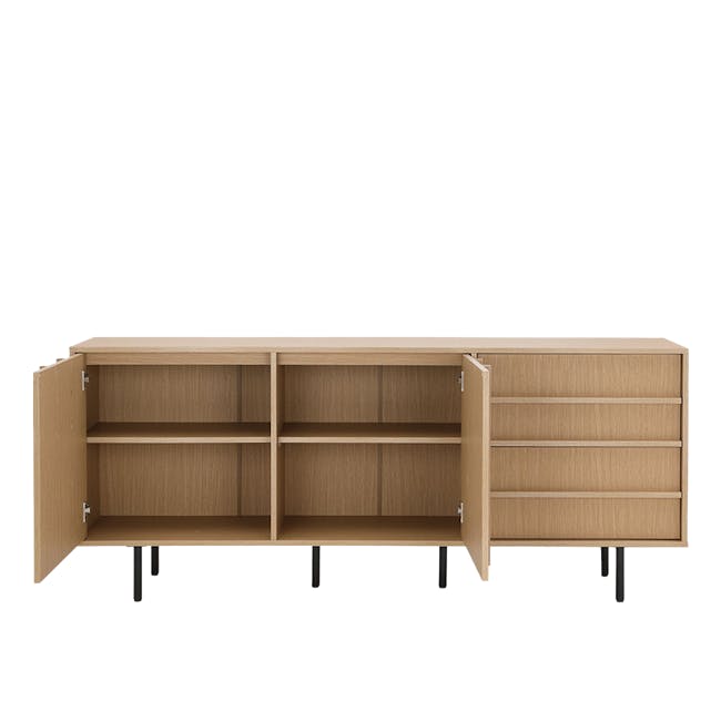 Fujiko Sideboard 1.8m - Oak - 4 - Wooden, minimalist, open shelving, floating cabinet, three-tiered, modern design, light
