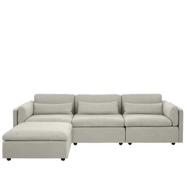 Liam Left Arm Unit - Ivory (Fabric) - 6 - Modern minimalist sofa, light gray fabric, comfortable seating, three-seater